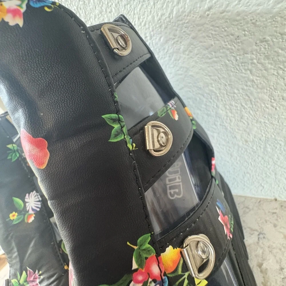 Black Floral High Platform Wedge Sandals